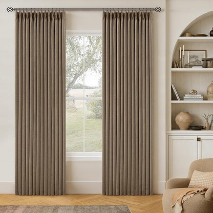 Latte Pinch Pleated 100% Blackout Linen Bedroom Curtains 86 Inch Length | by Twodrapes