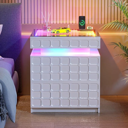 Night Stand with Charging Station and Smart RGB Lights, LED Nightstand with - Image 9