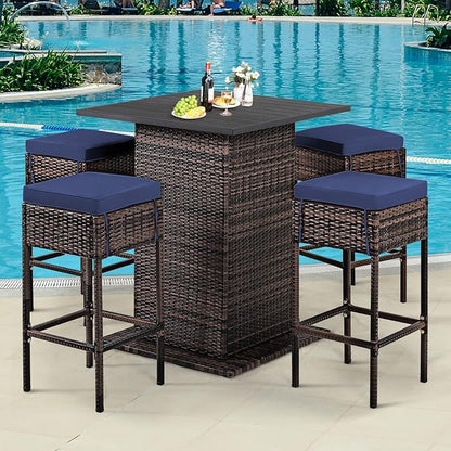 Tangkula 5 Piece Outdoor Rattan Bar Set, Patio Bar Furniture - Image 2