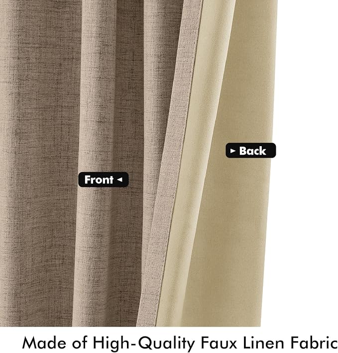 MIULEE 100% Blackout Linen Curtains 42 x 63 Inch Copper Brown 2 Panels | - Image 6