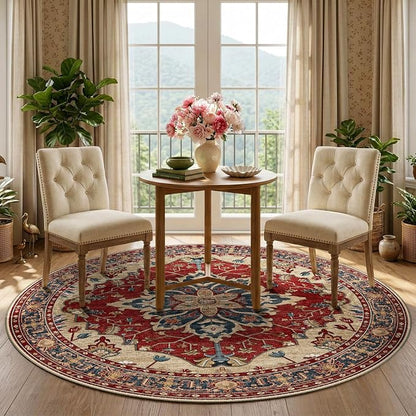 RELEANY Washable Area Rug, Round 5ft, Water Repellent, Pet Friendly, Vintage - Image 3