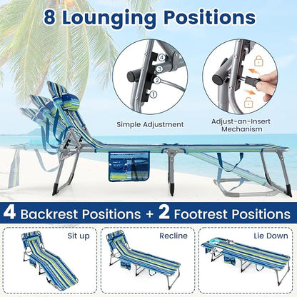 Goplus Tanning Chair, Folding Adjustable Patio Lounge Chair - Image 4