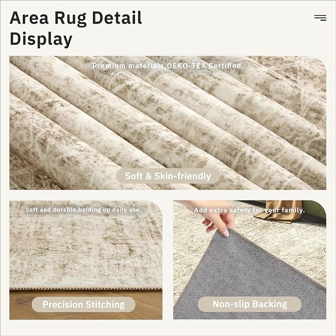 Soalmost 6x9 Area Rug for Living Room Washable Non-Slip Rugs Light Brown | - Image 6