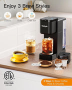 Single Serve Hot & Iced Coffee Maker with Strong Brew, 40oz Removable Reservoir, 6 Brew Sizes, Compatible with K Cup and Grounds, Compact for Home, Office, RV and Dorm, Black (2.0 Version)