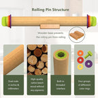 Rolling Pin with Thickness Rings for Baking,Fondant, Pizza, Pie Crust, Cookie, Pastry, Roller Rod for Dough Thickness, 13.6" Adjustable Wood Rolling Pin with 4 Thickness Rings and Wooden Stand