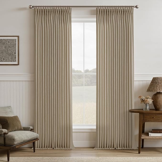 108 Inch Camel Tan Pleated Linen Light Filtering Country Curtains 50WxL108 | by Twodrapes