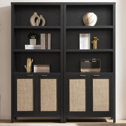 SICOTAS Bookcase 71" Tall Bookshelf 5 Tier Rattan Boho Bookcase by SICOTAS