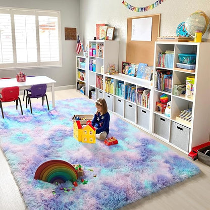 Kawaii Vibrant Rugs for Girls Bedroom, Pastel 5x8 Rainbow Purple Area Rugs | - Image 9