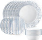 Corelle 18-Piece Dinnerware Set Service for 6, Lightweight Round Plates and Bowls Set, Vitrelle Triple Layer Glass, Chip Resistant, Microwave and Dishwasher Safe, Nautical Stripes
