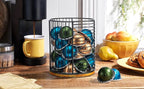 MosJos Coffee Pod Storage Holder, Metal Wire Basket with Wood Base, Countertop Coffee Capsule Organizer (89357)