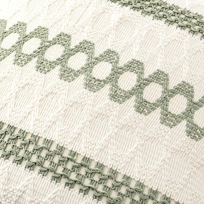 MIULEE Set of 2 Sage Green Boho Decorative Lumbar Pillow Covers 12x24 Inch | - Image 4