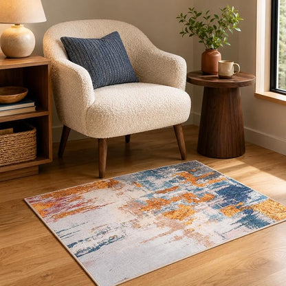 Entrance Rugs Indoor 2x3 Orange Blue Entry Rug Washable Abstract Small Area Rug - Image 3