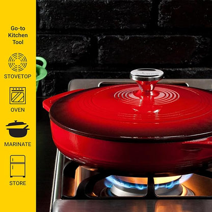 Lodge 3.6 Quart Enameled Cast Iron Oval Casserole With Lid– Dual Handles – Oven Safe up to 500° F or on Stovetop - Use to Marinate, Cook, Bake, Refrigerate and Serve – Island Spice Red