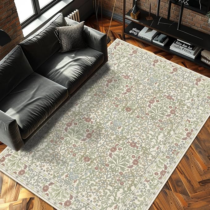 Vintage Light Green Living Room Rug, 5x7 Washable Area Rugs by Unknown
