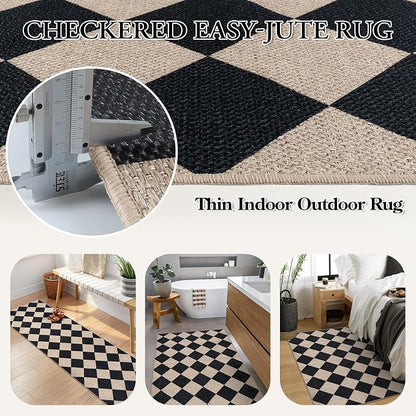 Lahome Checkered Easy Jute 3x5 Entryway Front Porch Rug, Washable Farmhouse - Image 5