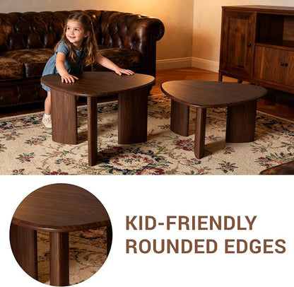 Honyee Nesting Coffee Table Set of 2, Modern Walnut Wood Veneer Coffee Table - Image 6