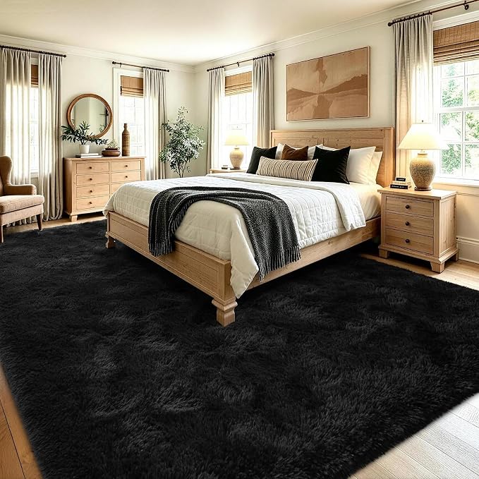9x12 Extra Large Black Fluffy Area Rug Non-Slip - Image 4