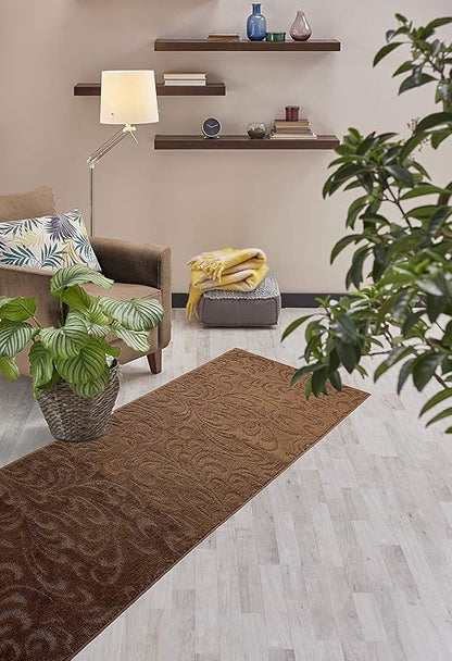 Custom Length Hallway Runner Rug, Slip Resistant, Floral Brown, 26 Inch X 32 - Image 4
