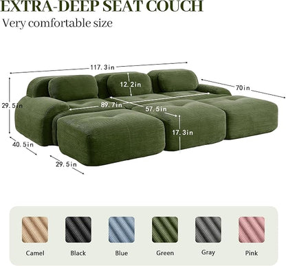 Boneless Sectional Couch, No Assembly Required, 117.3” Modular Cloud Sofa - Image 3