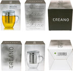 Creano 2pcs All-In-One Tea Glass with Stainless Steel Infuser and Lid - 14oz (400ml)
