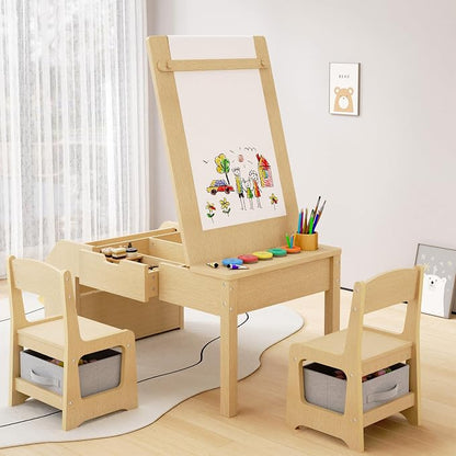 5-in-1 Kids Art Table and Chairs, Toddler Table and Chair Set, Craft Play Desk - Image 2