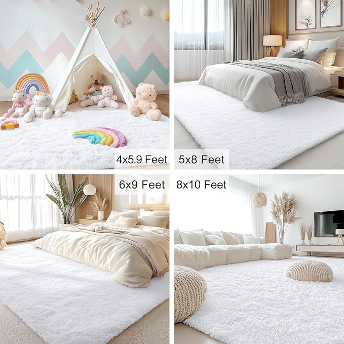 OLANLY 3x3 Machine Washable Small Bedside Rug, Soft Fluffy Shaggy Entryway - Image 5