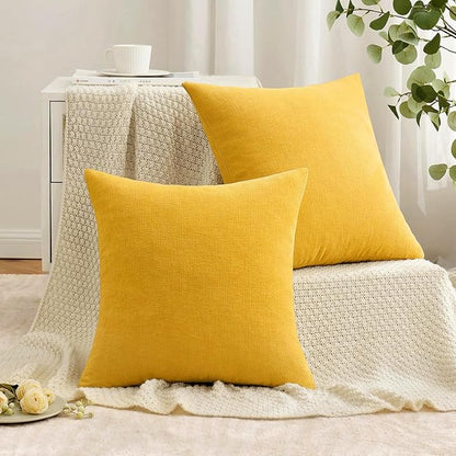 MIULEE Yellow Chenille Couch Throw Pillow Covers, 18x18 | Set of 2, Soft - Image 5
