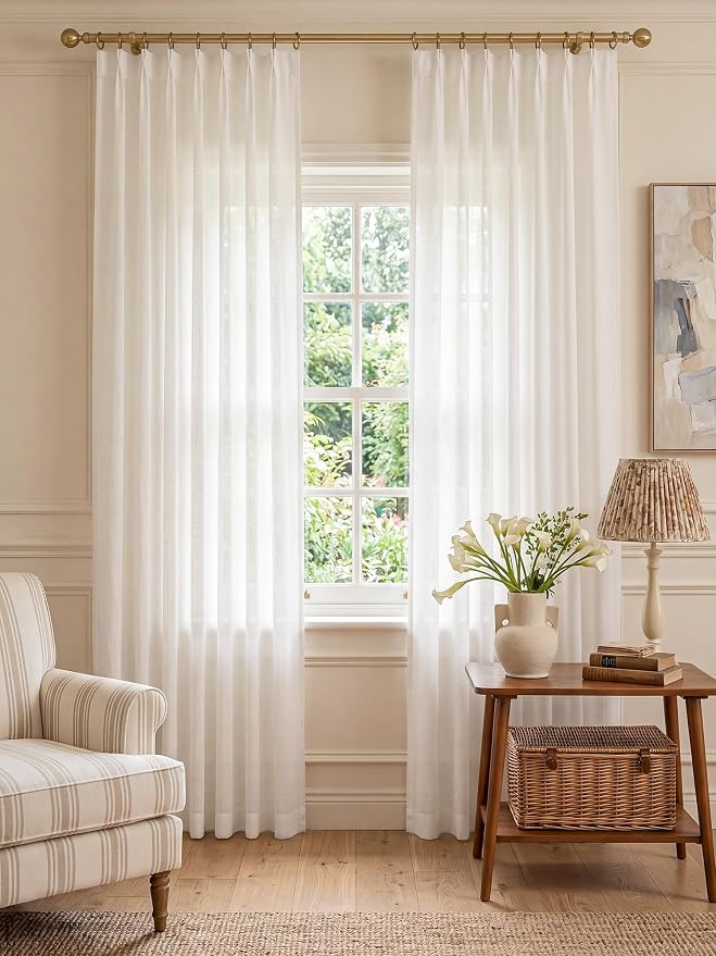 Liz Pinch Pleated Linen Curtains 92 Inches Long, Light Filtering Curtains - Image 3