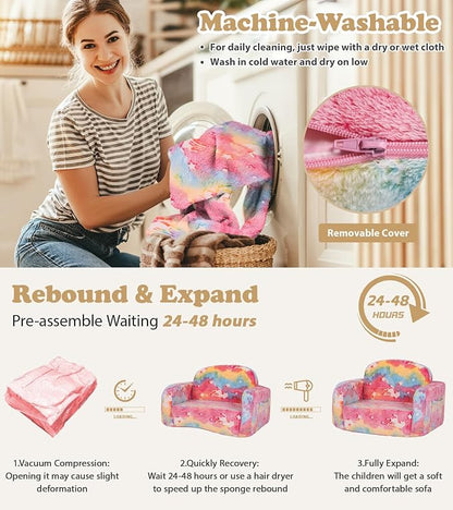 Kids Couch, 2-in-1 Soft Toddler Couch Fold Out - Image 8