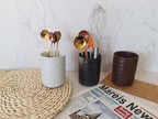 Stoneware Coffee Bar Utensil Holder Tea & Coffee Spoon & Stirrer Holder for Stir Stick Straw Teaspoon Holder Spoon Cup Small Utensil Jar (White)