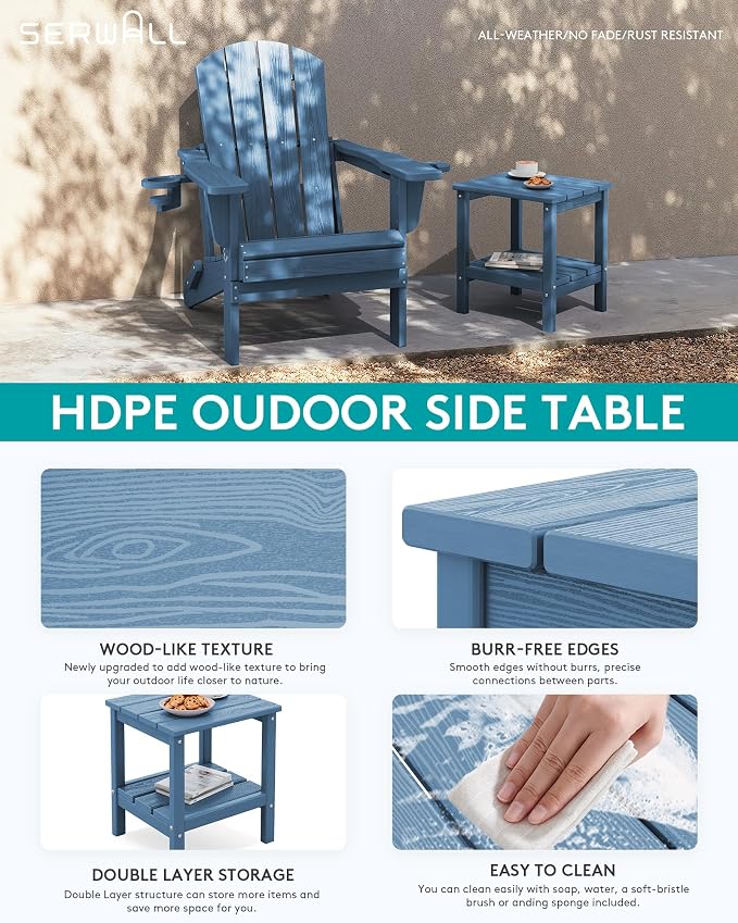 SERWALL 2-Tier HDPE Outdoor Side Tables Set of 4, Weatherproof Rectangular - Image 4