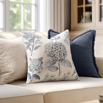 Set of 2 Decorative Floral Pillow Covers 16x16 Inch Light Blue | Neutral - Image 3