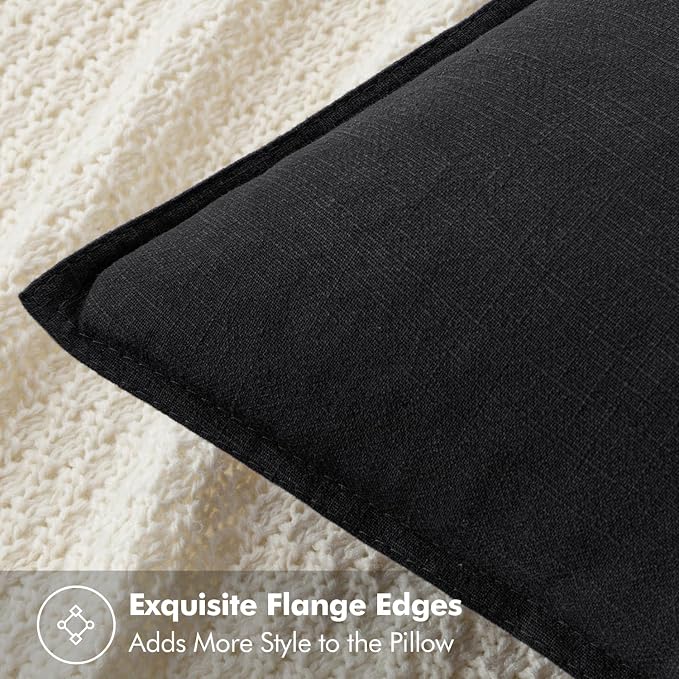 MIULEE Decorative Linen Euro Sham Pillow Covers 26x26 Black | Boho Farmhouse​ - Image 2