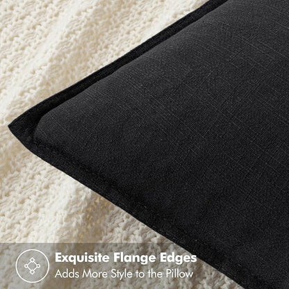 MIULEE Decorative Linen Euro Sham Pillow Covers 26x26 Black | Boho Farmhouse​ - Image 2