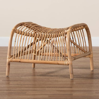 bali & pari Lamaria Modern Bohemian Natural Rattan Footstool - Image 6