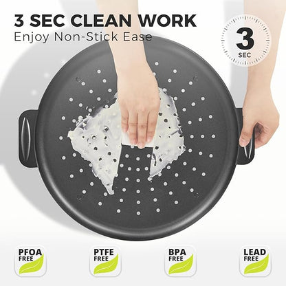 HONGBAKE 2 Pack Pizza Pan 14 Inch with Holes, Rust-Free Nonstick Pizza Pan for Oven, 0.8mm Carbon Steel Perforated Pizza Tray with Wider Handles, Round Baking Sheet for Frozen & Homemade Pizza, Grey