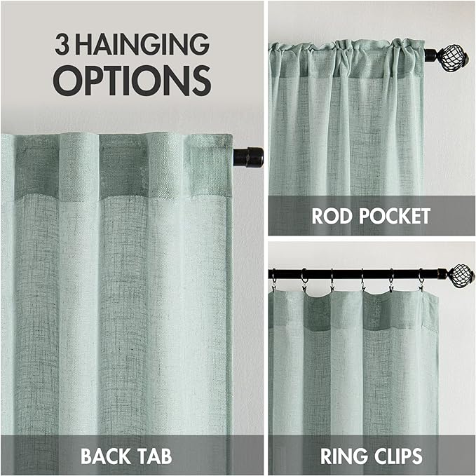 MIULEE Sea Green Linen Curtains 52x90 Inch Long - Image 3