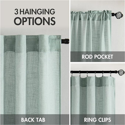 MIULEE Sea Green Linen Curtains 52x96 Inch Long Soft Thick Linen Textured | - Image 3
