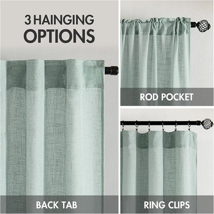 MIULEE Sea Green Linen Curtains 52x84 Inch - Image 3