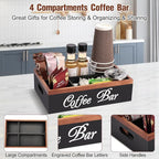 Wooden Coffee Organizer Holder with Divided Sections & Cutout Handle, Farmhouse Coffee Bar Organizer for Pods, Cups, Lids, Syrups, Stirrers & Accessories – Ideal Gift for Home or Office