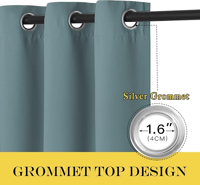 NICETOWN Blackout Greyish Blue Curtain 95 inches Long, Energy Saving Thermal - Image 2