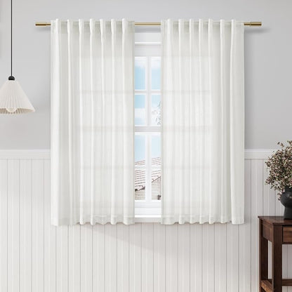 Off White Cafe Curtains 54 Inch Length Set 2 Panel Back Tab Pocket Semi Sheer by Nanspring