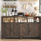 Buffet Sideboard with Storage Farmhouse with 4 Doors, 55'' Large Kitchen Storage Cabinet Wood Coffee Bar Cabinet Buffet Table with Shelves for Kitchen, Dining Room, Entryway (Brown, 55in)
