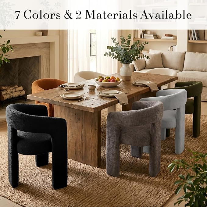 Black Dining Chairs Set of 4, Upholstered Sherpa Barrel Chairs - Image 6