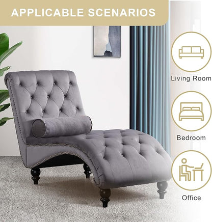 Chaise Lounge Indoor, Velvet Upholstered Lounge Chair Button-Tufted Armless - Image 7