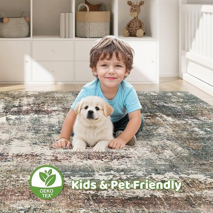 LOONGRUG 6x9 Area Rugs Washable Neutral Modern Living Room Rug Green Red | - Image 7