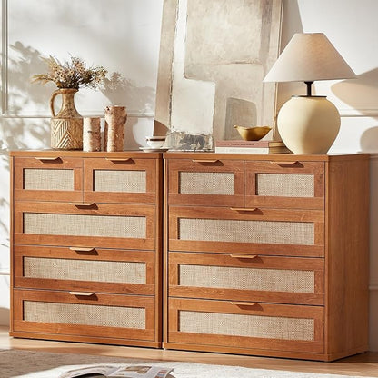 LEYAOYAO Rattan Dresser for Bedroom Set of 2, 33.5" Tall Chest of Drawers - Image 2