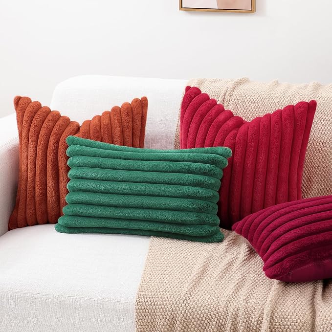 decorUhome Fall Faux Fur Throw Pillow Covers 18x18 Set of 2 Red | Decorative - Image 7