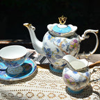 ACMLIFE Bone China Tea Cups, Tea Cup and Saucer Set for 1 Blue and White China Tea Cup 6.7oz Floral Vintage China Coffee Set for Women Party Gift Giving with Gold Trim and Gift Box