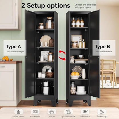 YAUWOH White Narrow Metal Storage Cabinet, Tall Freestanding Cabinet - Image 4